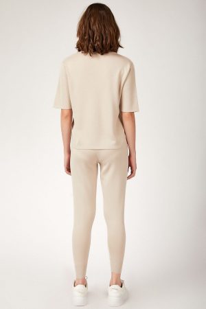 Women Cream Knitwear Bottom-Top Set