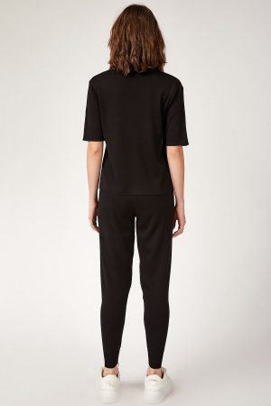 Women Black Knitwear Bottom-Top Set