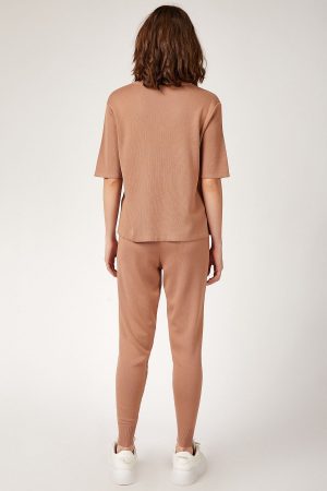 Women Brown Knitwear Bottom-Top Set