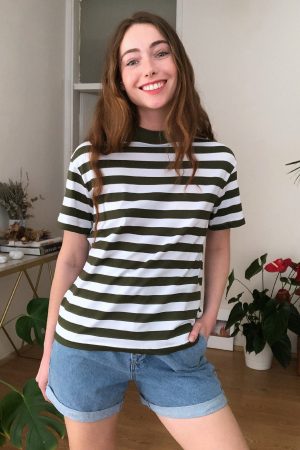 Women’s Green Stand Collar Basic Knitted T-Shirt