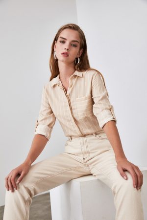 Women’s Beige Pocket Detailed Shirt