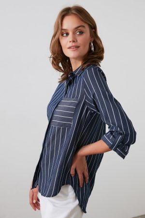 Women’s Navy Blue Pocket Detailed Shirt