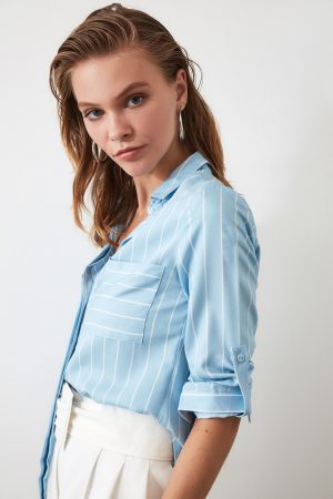 Women’s Blue Pocket Detailed Shirt