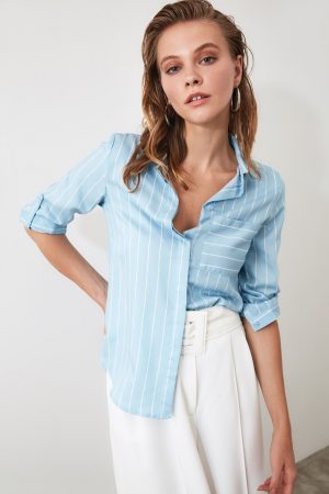 Women’s Blue Pocket Detailed Shirt