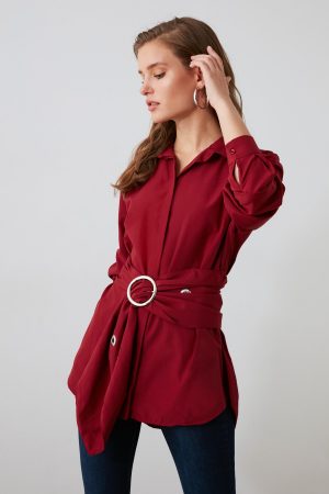 Women’s Burgundy Buckle Detailed Shirt