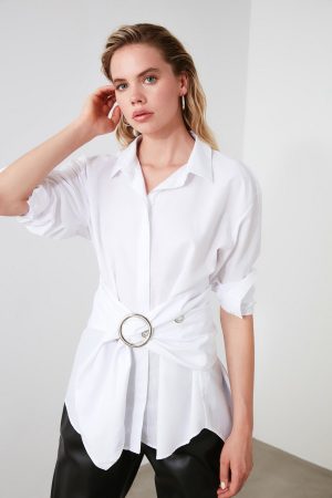 Women’s White Buckle Detailed Shirt
