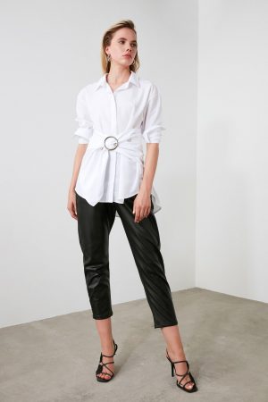 Women’s White Buckle Detailed Shirt