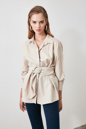 Women’s Beige Buckle Detailed Shirt