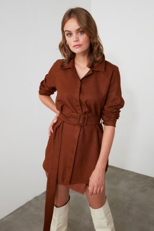 Women’s Brown Belted Shirt
