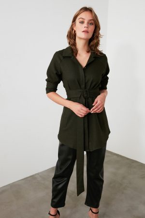 Women’s Dark Green Belted Shirt