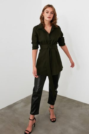 Women’s Dark Green Belted Shirt