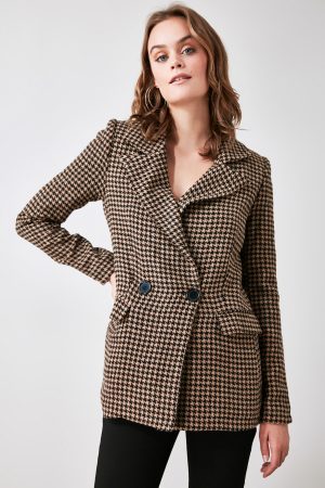 Women’s Brown Checkered Jacket