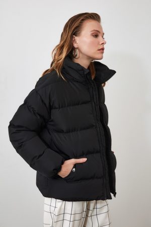 Women’s Black Oversized High Collar Puffer Jacket