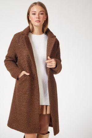 Women’s Brown Wool-Blend Boucle Coat