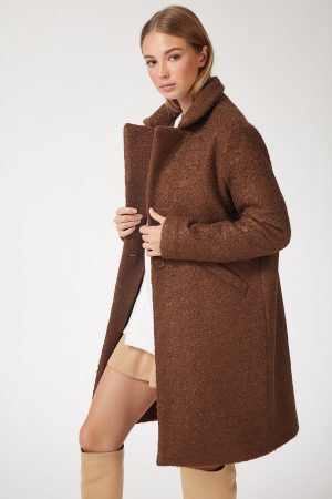 Women’s Brown Wool-Blend Boucle Coat