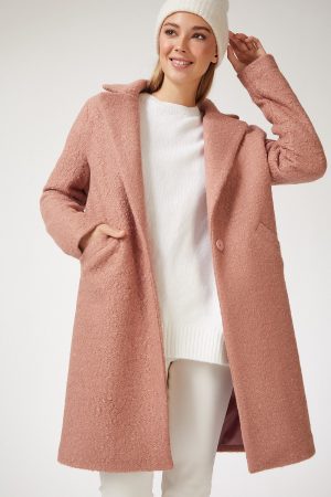 Women’s Pink Wool-Blend Boucle Coat