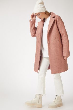 Women’s Pink Wool-Blend Boucle Coat