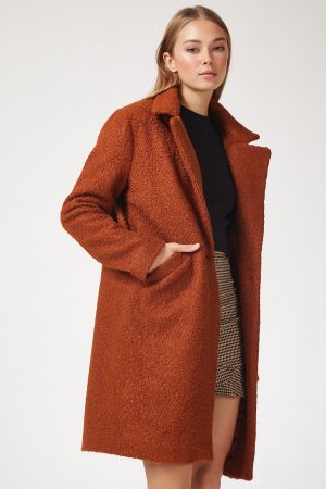 Women’s Light Brown Wool-Blend Boucle Coat