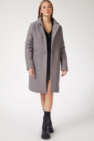 Women’s Gray Wool-Blend Boucle Coat