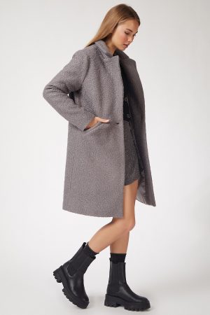 Women’s Gray Wool-Blend Boucle Coat
