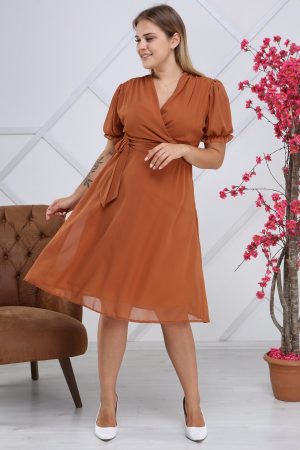 Women’s Light Brown Tie Detailed Plus Size Dress