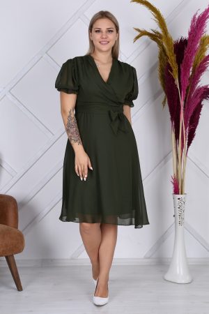 Women’s Dark Green Tied Detailed Plus Size Dress