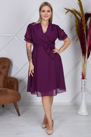 Women’s Purple Tie Detailed Plus Size Dress