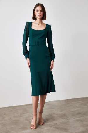 Women’s Dark Green Belted Dress