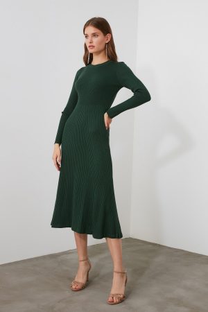 Women’s Green Crew Neck Knitwear Dress