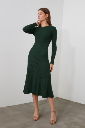 Women’s Green Crew Neck Knitwear Dress