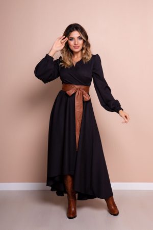 Women’s Black Brown Leather Belt Dress