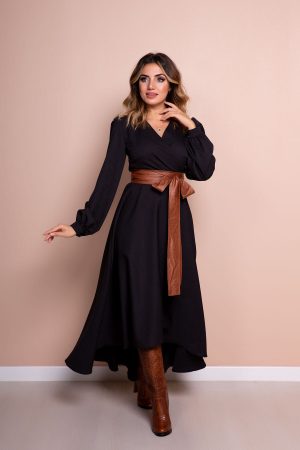 Women’s Black Brown Leather Belt Dress