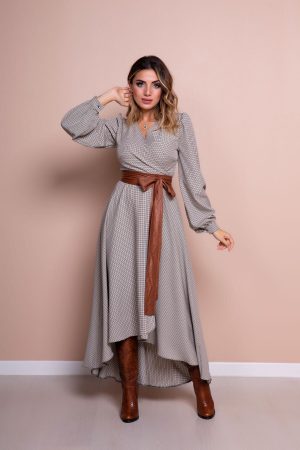 Women’s Gray Brown Leather Belt Dress