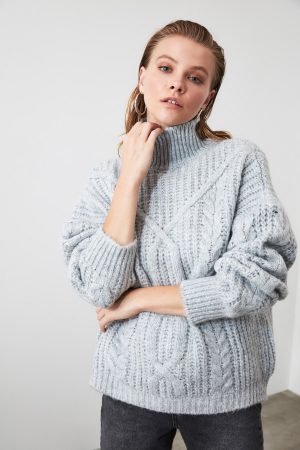 Women’s Gray Knit Detailed Sweater