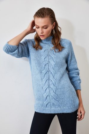 Women’s Blue Knit Detailed Sweater