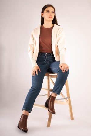 Women’s Light Brown Genuine Leather Zipper Boots
