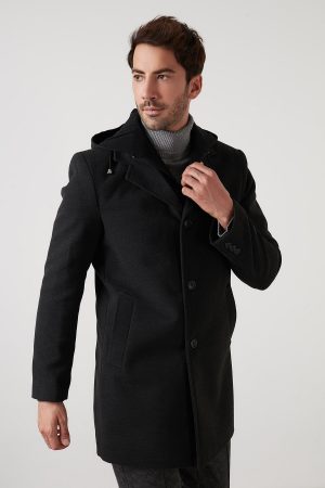 Men’s Dark Gray Cotton Hooded Cachet Coat