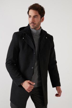 Men’s Dark Gray Cotton Hooded Cachet Coat