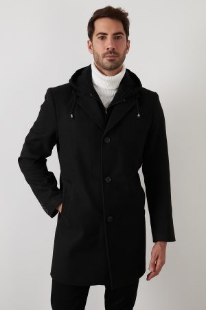 Men’s Black Cotton Hooded Cachet Coat