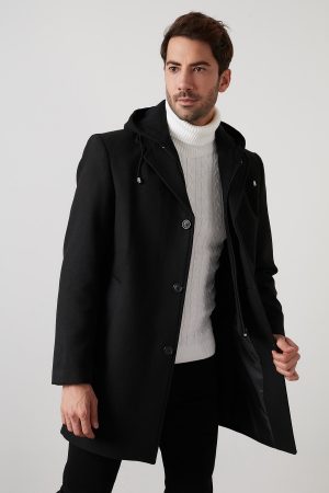 Men’s Black Cotton Hooded Cachet Coat