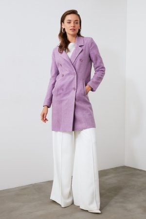 Women’s Lilac Button Closure Woolen Cachet Coat