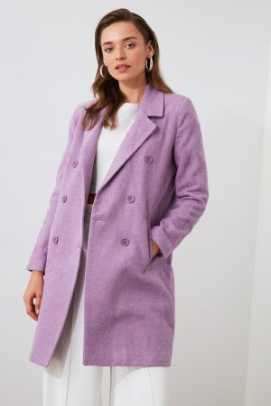 Women’s Lilac Button Closure Woolen Cachet Coat