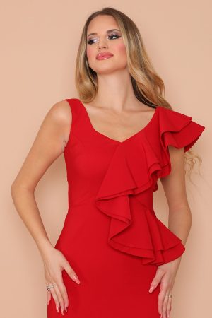 Women’s Ruffle Red Evening Dress