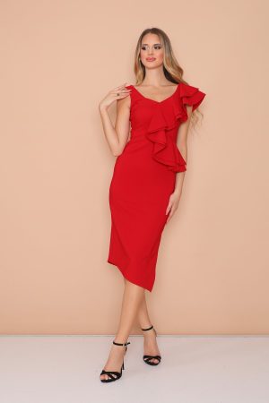 Women’s Ruffle Red Evening Dress