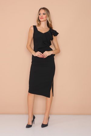 Women’s Ruffle Black Evening Dress