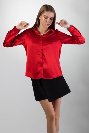 Women’s Red Satin Shirt