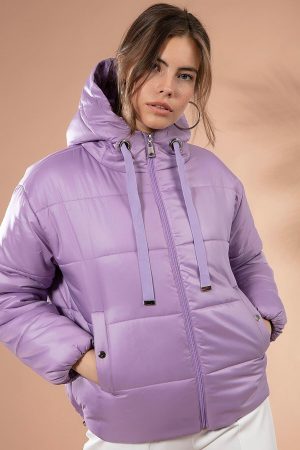 Women’s Purple Hooded Zipper Jacket