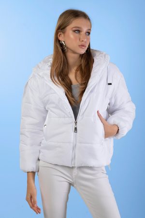 Women’s White Hooded Zipper Jacket