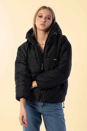 Women’s Black Hooded Zipper Jacket