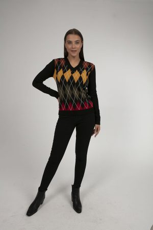 Women’s Black Patterned Knitwear Sweater